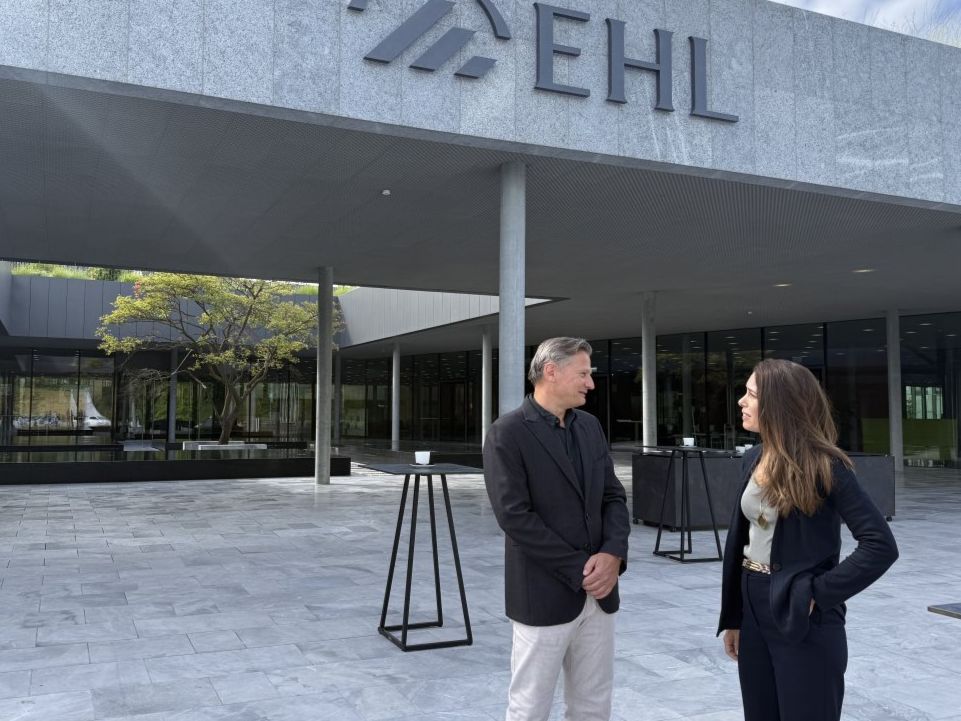 Photographed at EHL Hospitality Business School with Dr. Peter Varga, co-author and collaborator on food waste research Christelle Ogier Marchand and Dr. Peter Varga, Assistant Professor at EHL Hospitality Business School